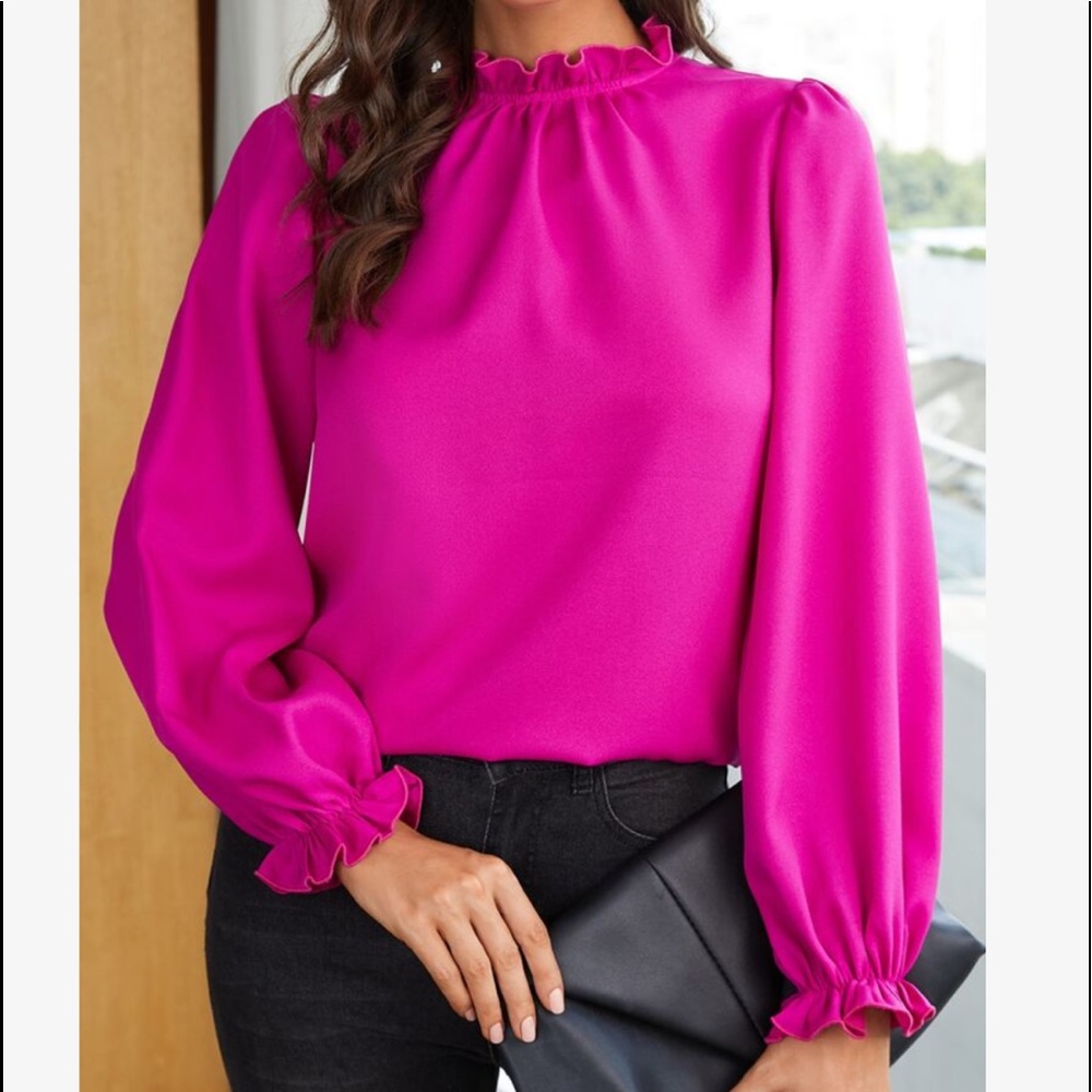 Boho Green Ruffle Frill Sleeve Office Work Top Blouse - Picture 5 of 15
